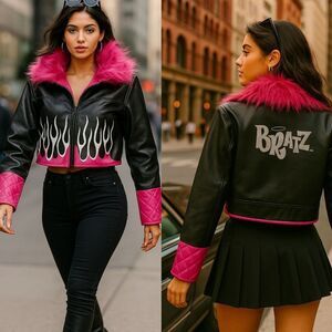 Bratzcore Y2K Faux Leather Moto Jacket L Zip Front | Black Pleather | Cosplay